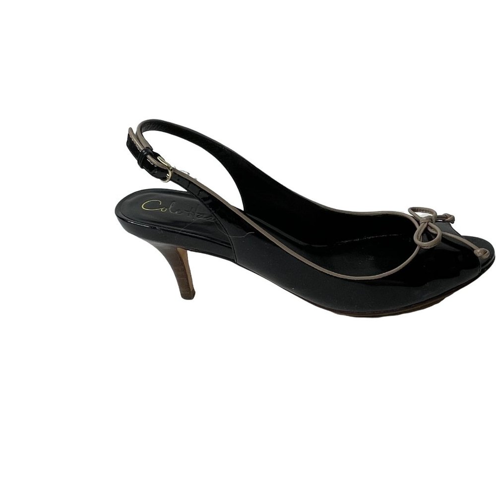 Cole Haan Air Talia Otbow Nike Air black patent women's size 7B peep toe shoe - Picture 2 of 10
